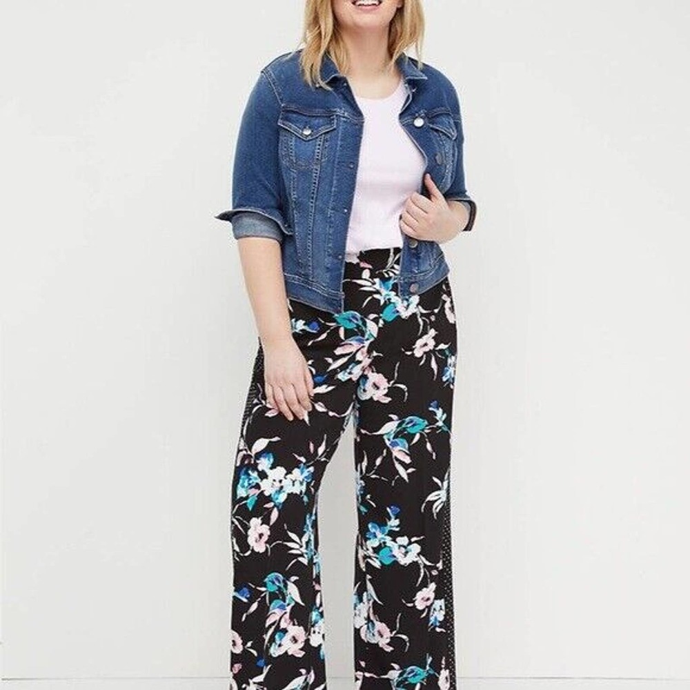 Lane Bryant Floral Dot Wide Leg Crepe Pants Black Mixed Print Size 14/16 H14843 - Picture 13 of 13